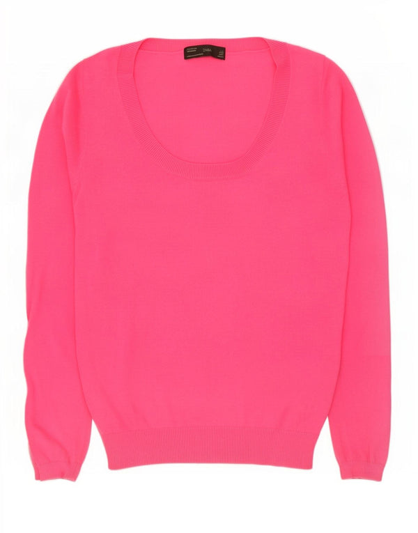 Zara Womens Boat Neck Jumper Sweater UK 14 Large Pink Cotton