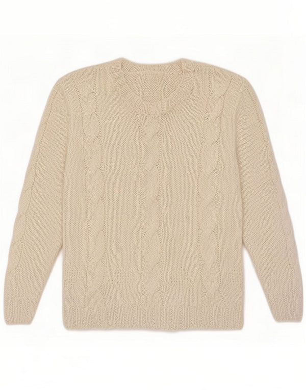 Vintage Womens V-Neck Jumper Sweater UK 8 Small White Cotton