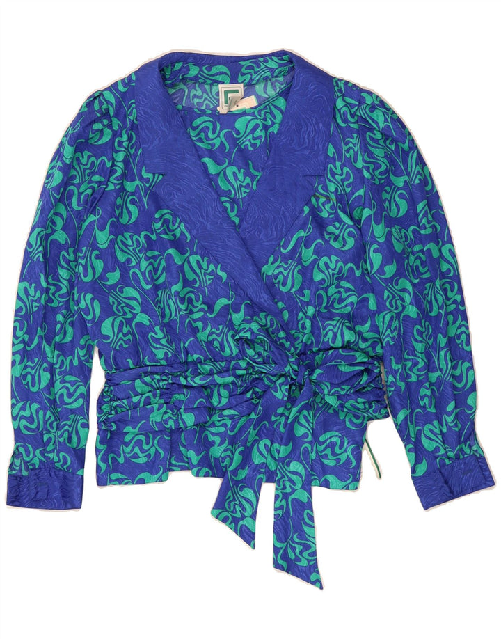 FRANKENWALDER Womens Wrap Shirt Blouse EU 40 Medium Blue Floral Polyester Vintage Frankenwalder and Second-Hand Frankenwalder from Messina Hembry 