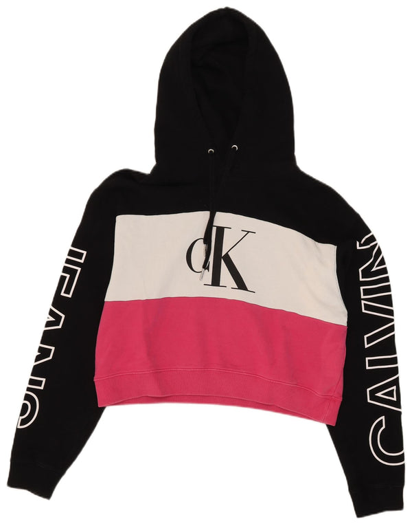 Calvin Klein Jeans Womens Oversized Crop Hoodie Jumper UK 10 Small Black