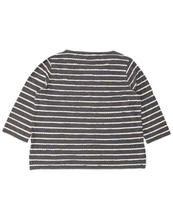 Marks & Spencer Womens Top 3/4 Sleeve UK 14 Large  Grey Striped Viscose
