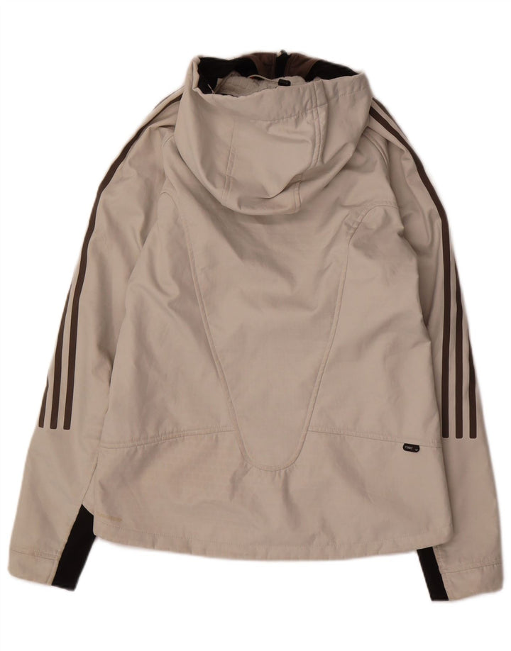 ADIDAS Womens Graphic Hooded Bomber Jacket UK 10 Small Off White Polyester