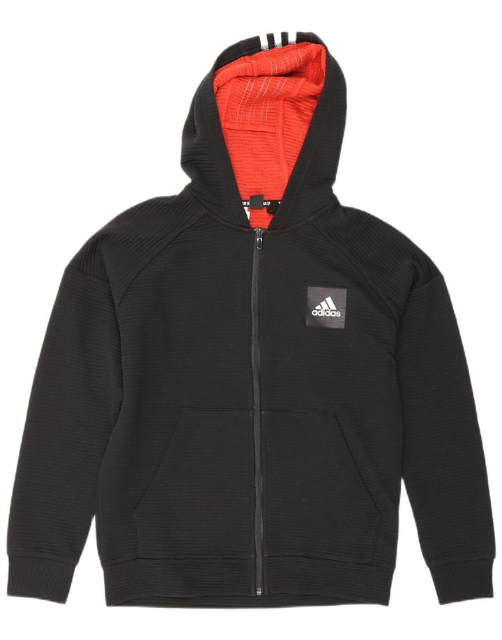 Adidas Boys Zip Hoodie Sweater 13-14 Years Black Polyester