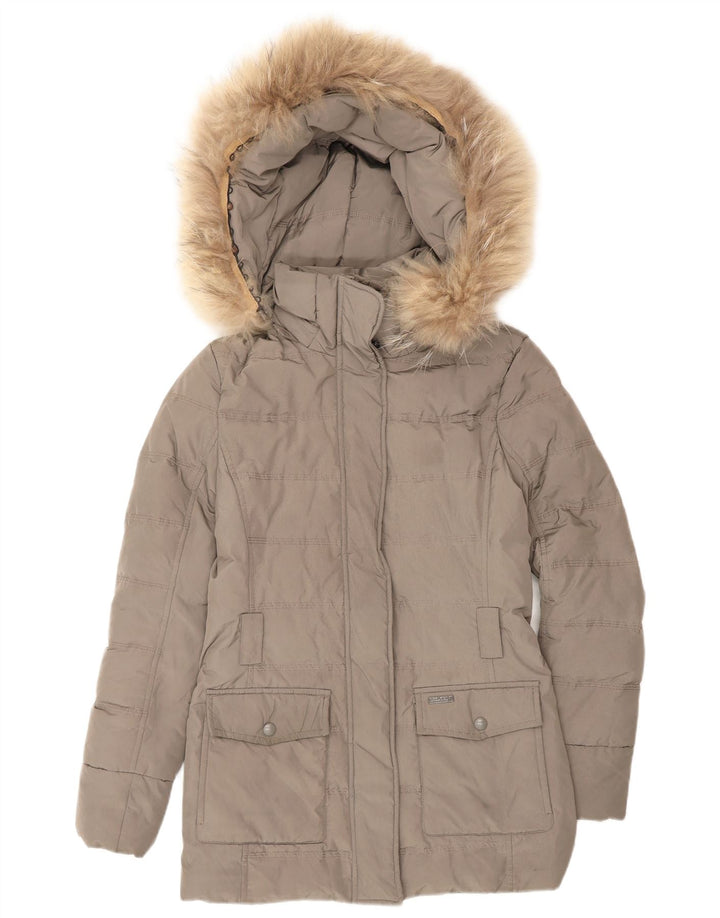 Woolrich Womens Hooded Padded Coat UK 6 XS Grey Polyester Winter