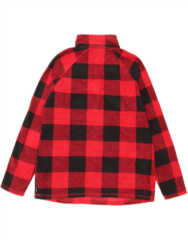 EDDIE BAUER Womens Zip Neck Fleece Jumper UK 16 Large Red Check Polyester