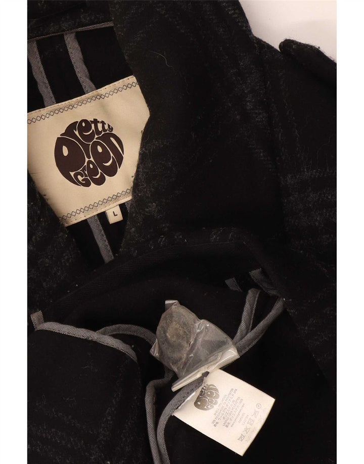 Pretty Green Mens Pea Coat UK 40 Large Black Check Wool