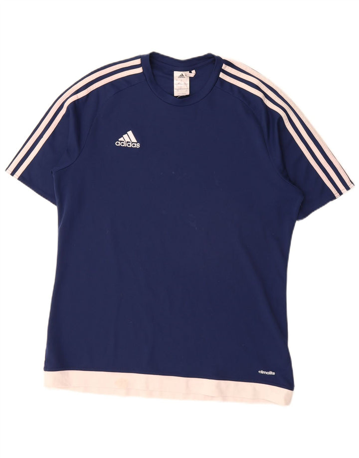 Adidas Mens Climalite T-Shirt Top Large Navy Blue Colourblock Polyester