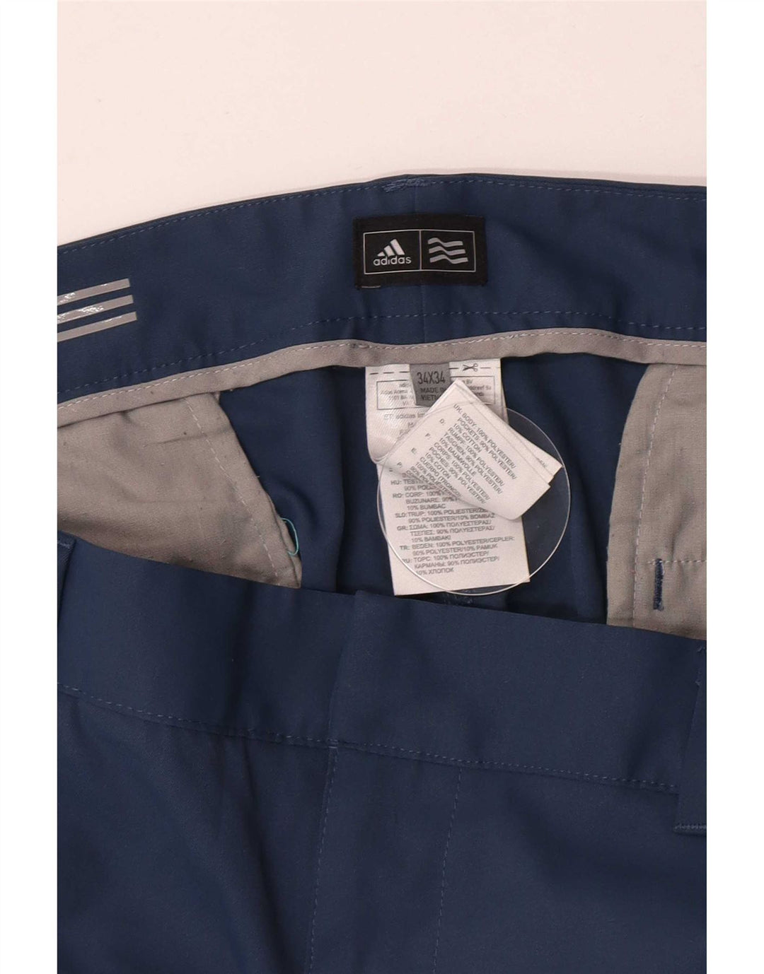 Adidas Mens Straight Chino Trousers W34 L34 Blue Polyester