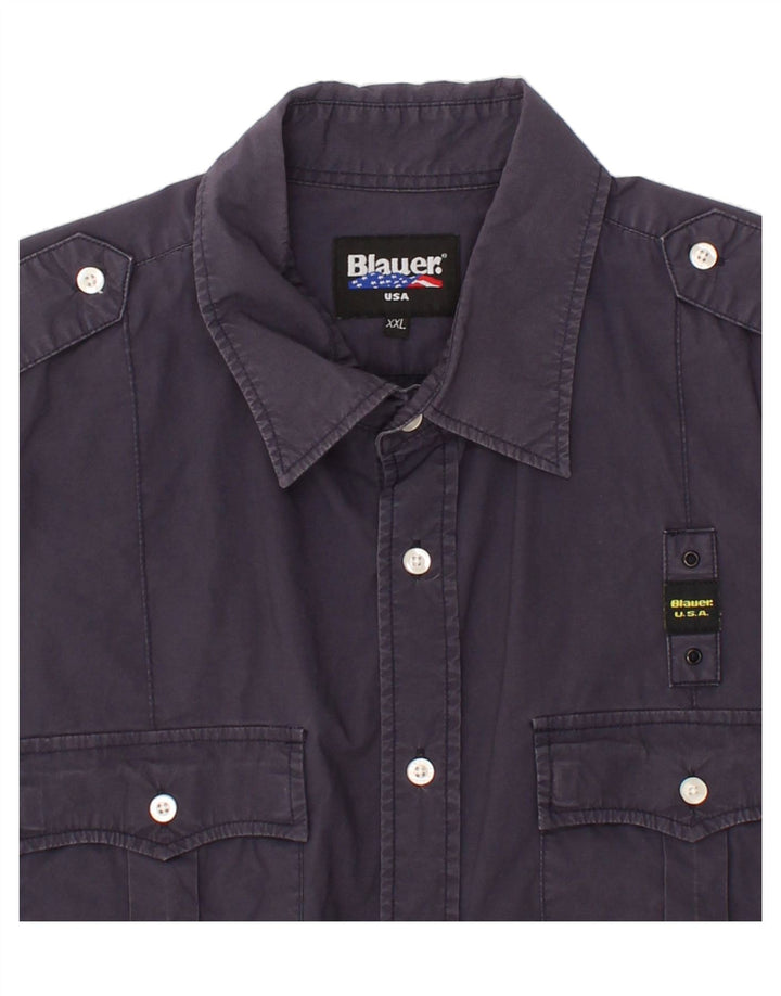 BLAUER Mens Short Sleeve Shirt 2XL Navy Blue Cotton