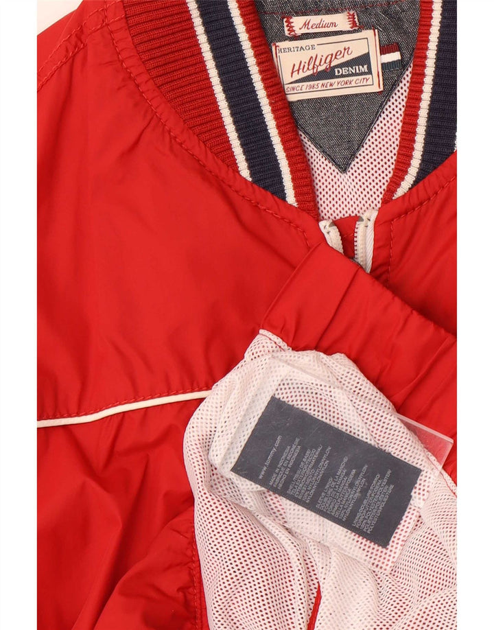 Tommy Hilfiger Mens Bomber Jacket UK 38 Medium Red Striped Nylon