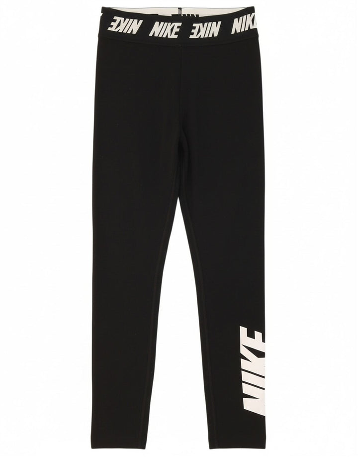NIKE Womens Graphic Leggings UK 12 Medium  Black Cotton