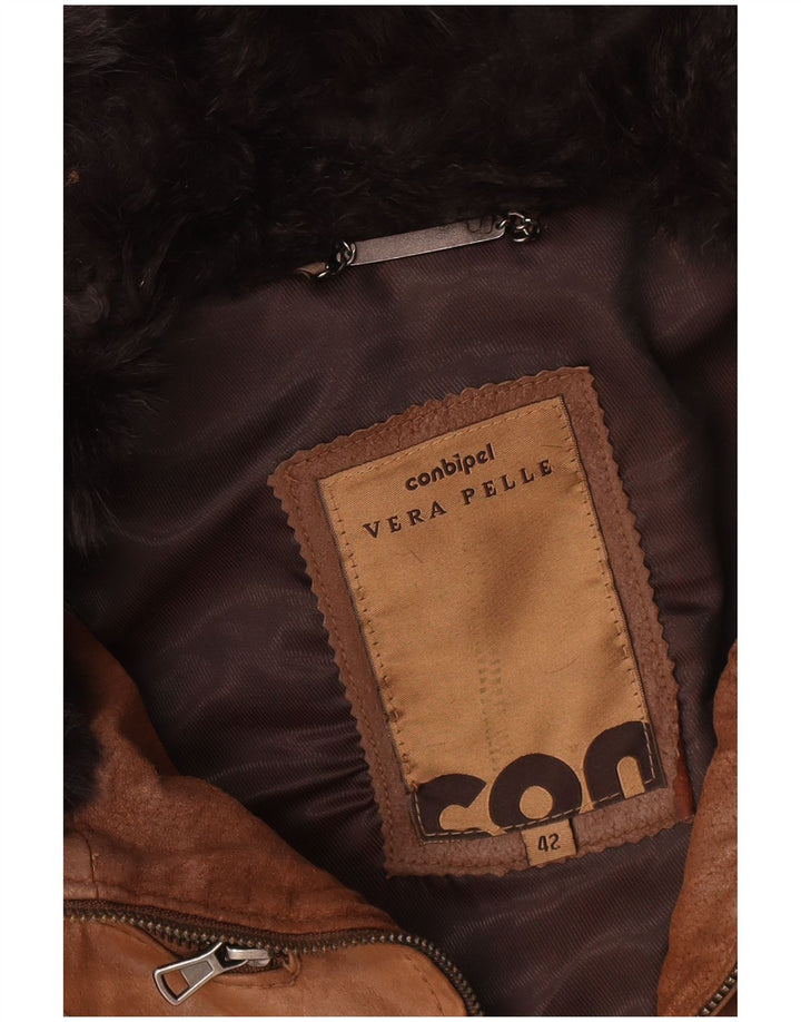 Giacca In Pelle Con Cappuccio Donna Conbipel IT 42 Pelle Marrone Medio
