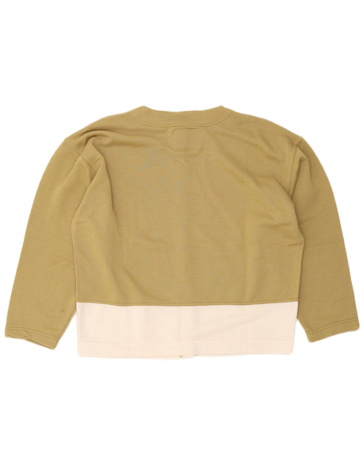 Vintage Womens Oversized Cardigan Sweater UK 14 Medium Khaki Colourblock