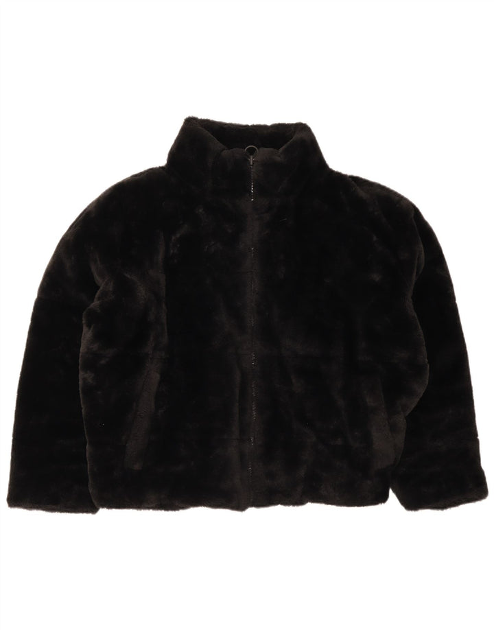 Zara Womens Faux Fur Jacket UK 16 Large Black Polyester