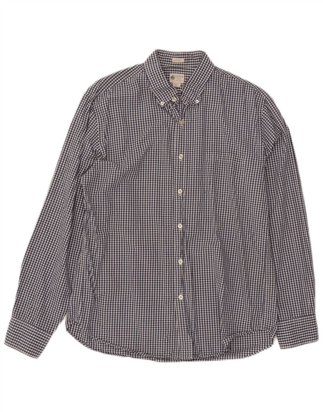 J. CREW Mens Tailored Fit Shirt Large Navy Blue Gingham Cotton