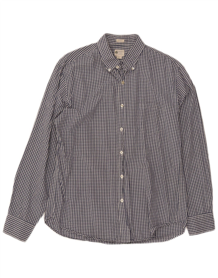 J. CREW Mens Tailored Fit Shirt Large Navy Blue Gingham Cotton