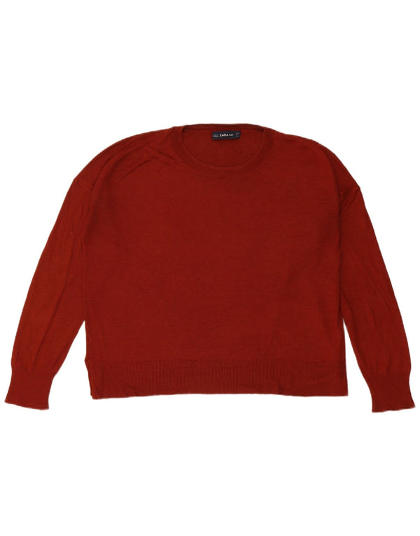 Zara Pull surdimensionné à col bateau pour femme UK 10 Petit Bordeaux
