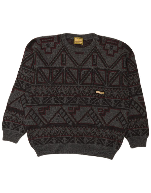 Il Granchio Herren-Pullover mit Rundhalsausschnitt, große graue geometrische Wolle