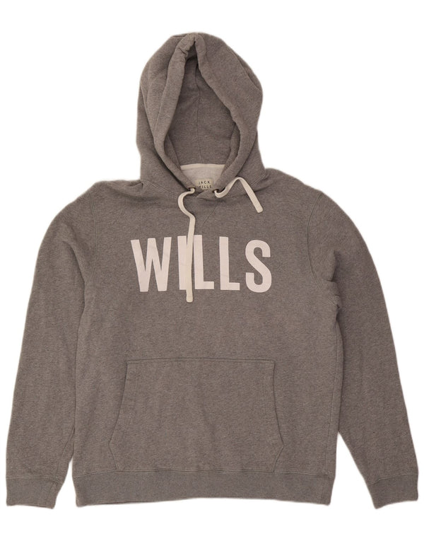 Jack Wills Mens Graphic Hoodie Jumper Large Grey Cotton