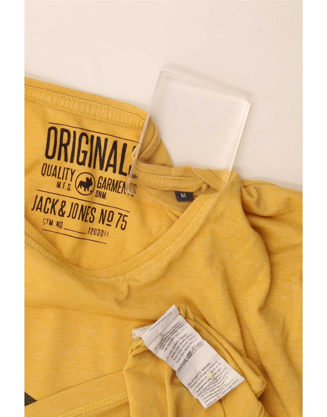 Jack & Jones Mens Graphic T-Shirt Top Medium Yellow Polyester