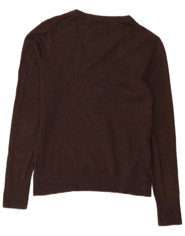 Tommy Hilfiger Dame V-hals sweater UK 14 Stor brun bomuld