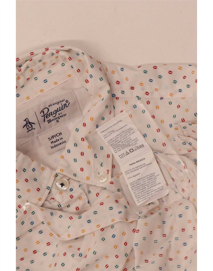 Penguin Mens Shirt Small White Spotted Cotton