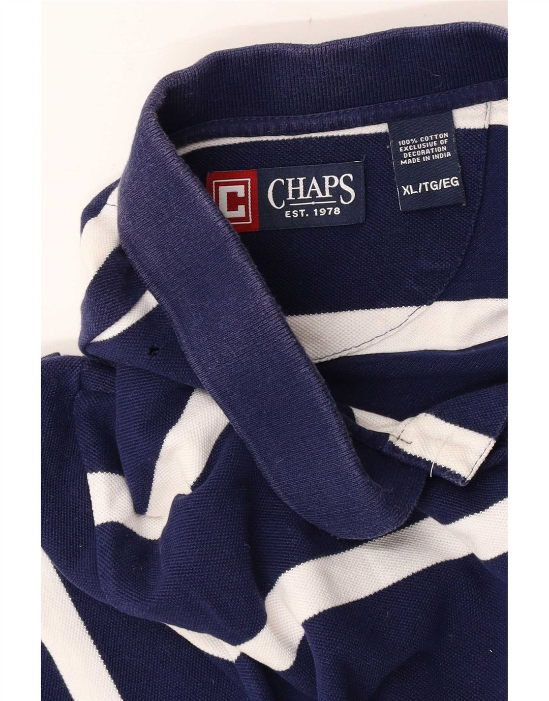 Chaps Mens Polo Shirt XL Navy Blue Striped Cotton