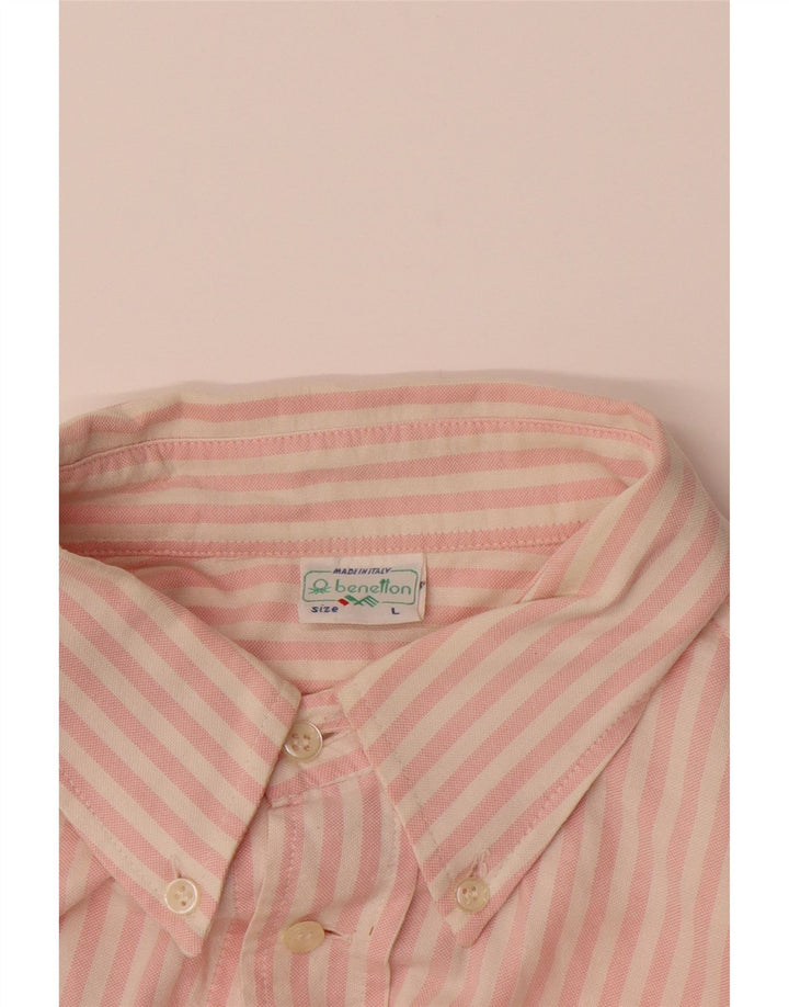 BENETTON Mens Loose Fit Shirt Large Pink Striped
