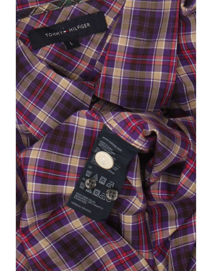 Tommy Hilfiger Mens Shirt Large Purple Check Cotton