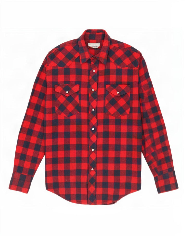 Camisa Wrangler masculina de flanela média vermelha algodão guingão