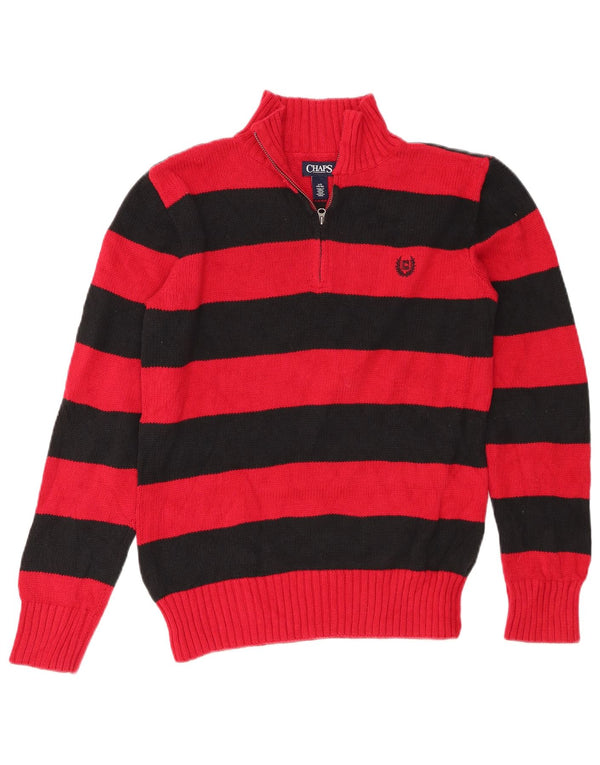 Chaps Boys Zip Neck Jumper Sweater 14-15 Years Large Red Striped Cotton