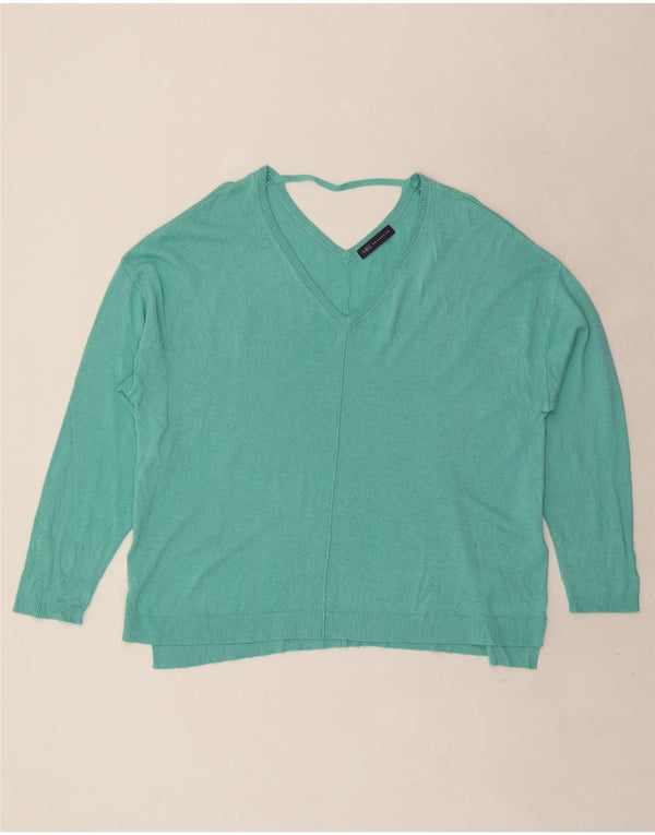 Marks & Spencer Womens V-Neck Jumper Sweater UK 22 3XL Turquoise Viscose