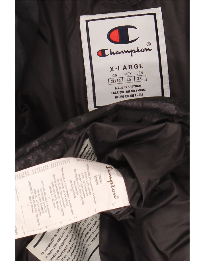CHAMPION Mens Padded Jacket UK 42 XL Black Camouflage Polyamide Vintage Champion and Second-Hand Champion from Messina Hembry 