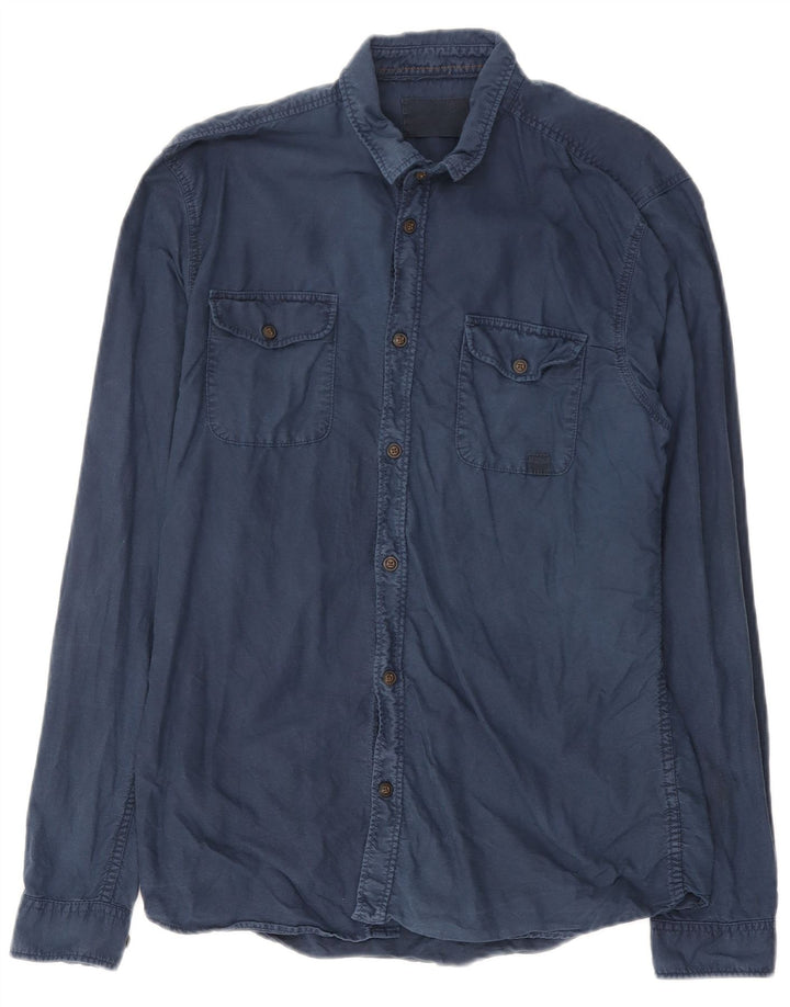 Jack & Jones Mens Shirt Large Navy Blue Cotton