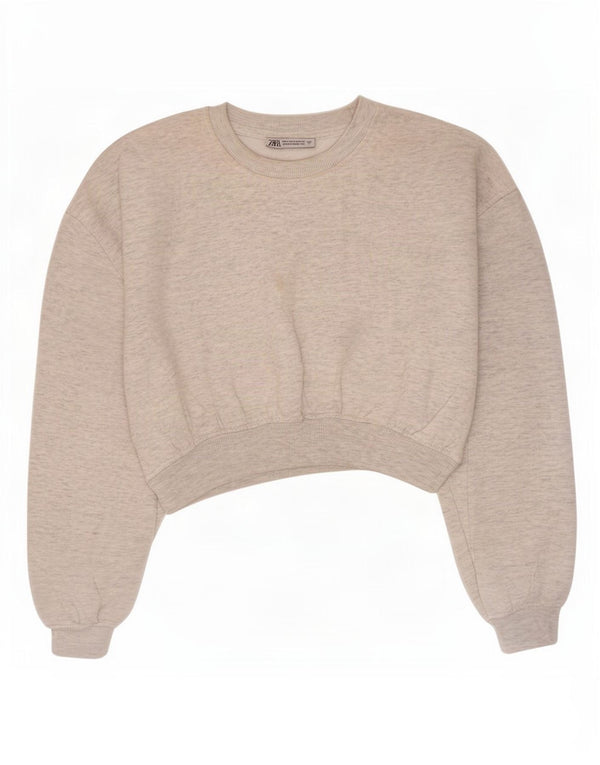 Zara Womens Crop Sweatshirt Jumper UK 14 Medium Grey Cotton