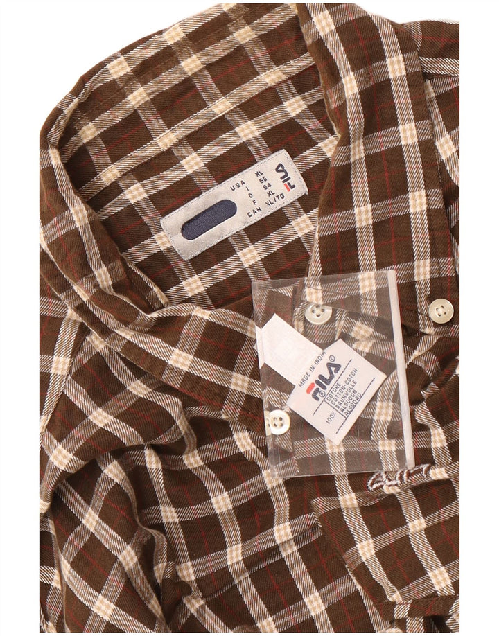 Fila Mens Flannel Shirt XL Brown Check Cotton