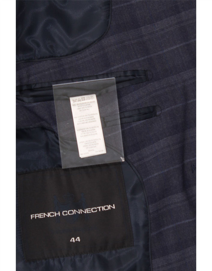 FRENCH CONNECTION Mens 2 Button Blazer Jacket UK 44 2XL Navy Blue Check Vintage French Connection and Second-Hand French Connection from Messina Hembry 