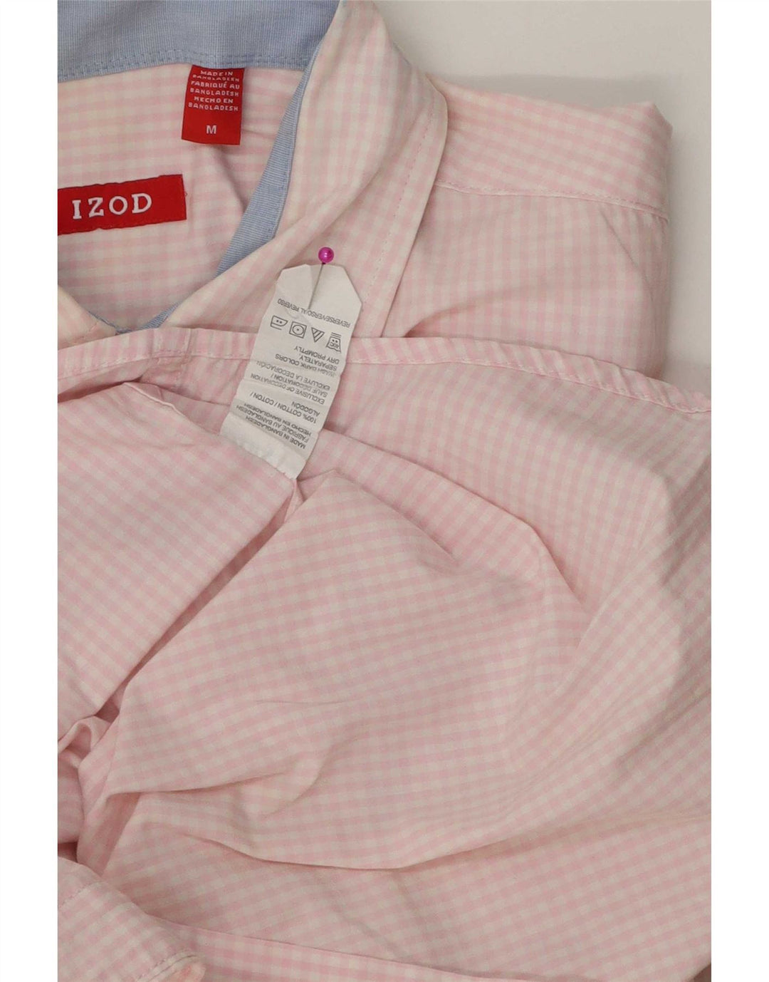 Izod Mens Shirt Medium Pink Gingham Cotton