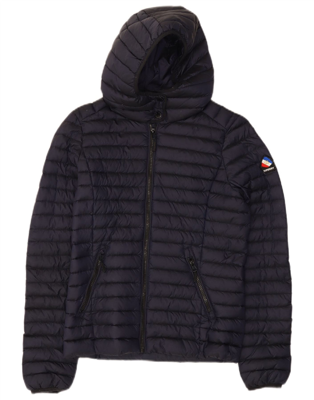 SUPERDRY Womens Hooded Padded Jacket UK 8 Small Navy Blue Nylon