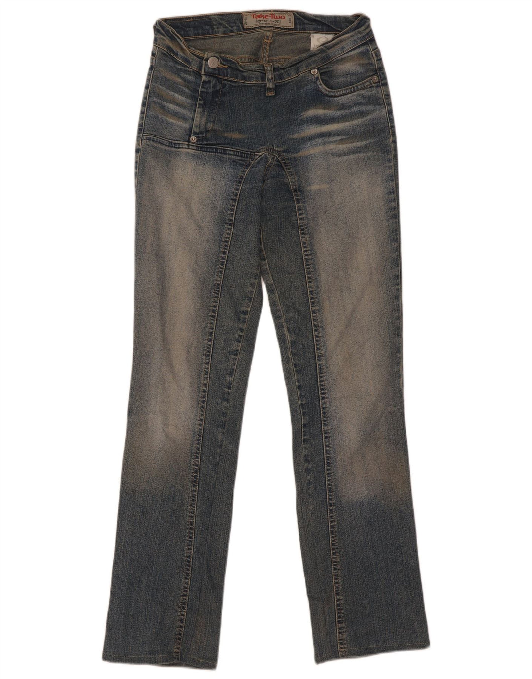 Nehmen Sie zwei gerade Jeans für Damen, Größe 27, W27, L30, blaue Baumwolle