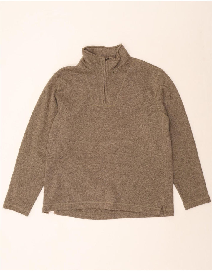 EDDIE BAUER Mens Zip Neck Sweatshirt Jumper Large Brown Polyester