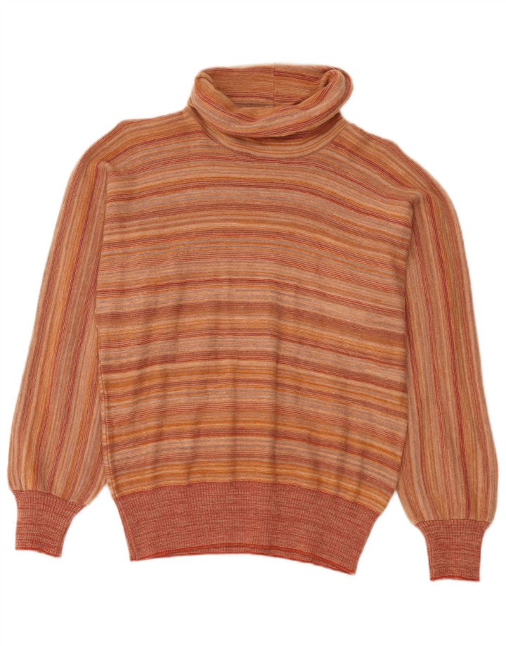 Vintage Dame Roll Neck Jumper Sweater IT 44 Medium Orange Stribet