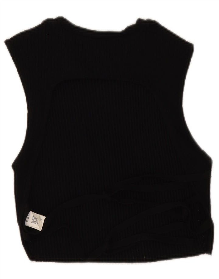 Zara Womens Sleeveless Crop Top UK 12 Medium Black Cotton