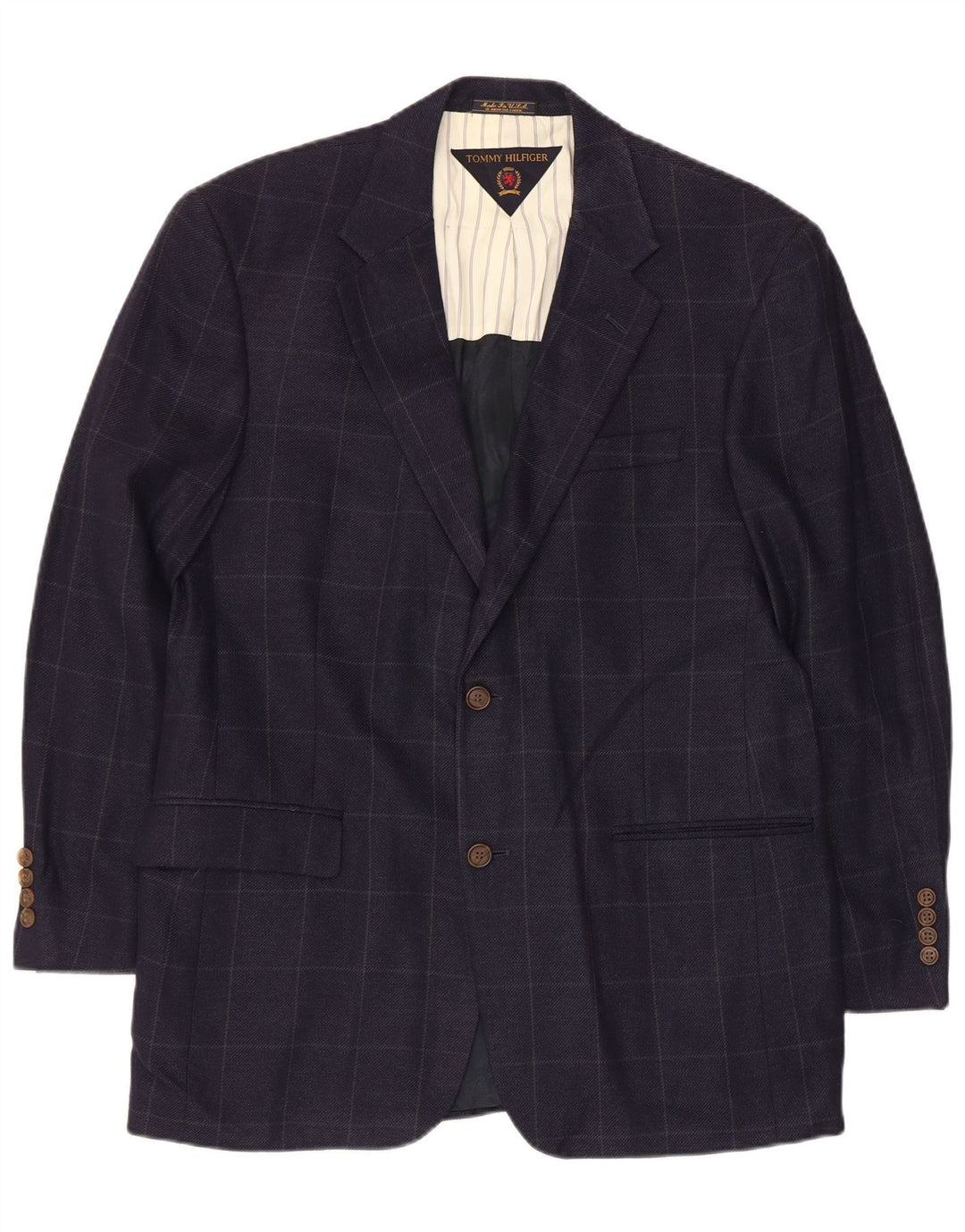 Giacca blazer a 2 bottoni da uomo Tommy Hilfiger UK 39 medio blu navy a quadri