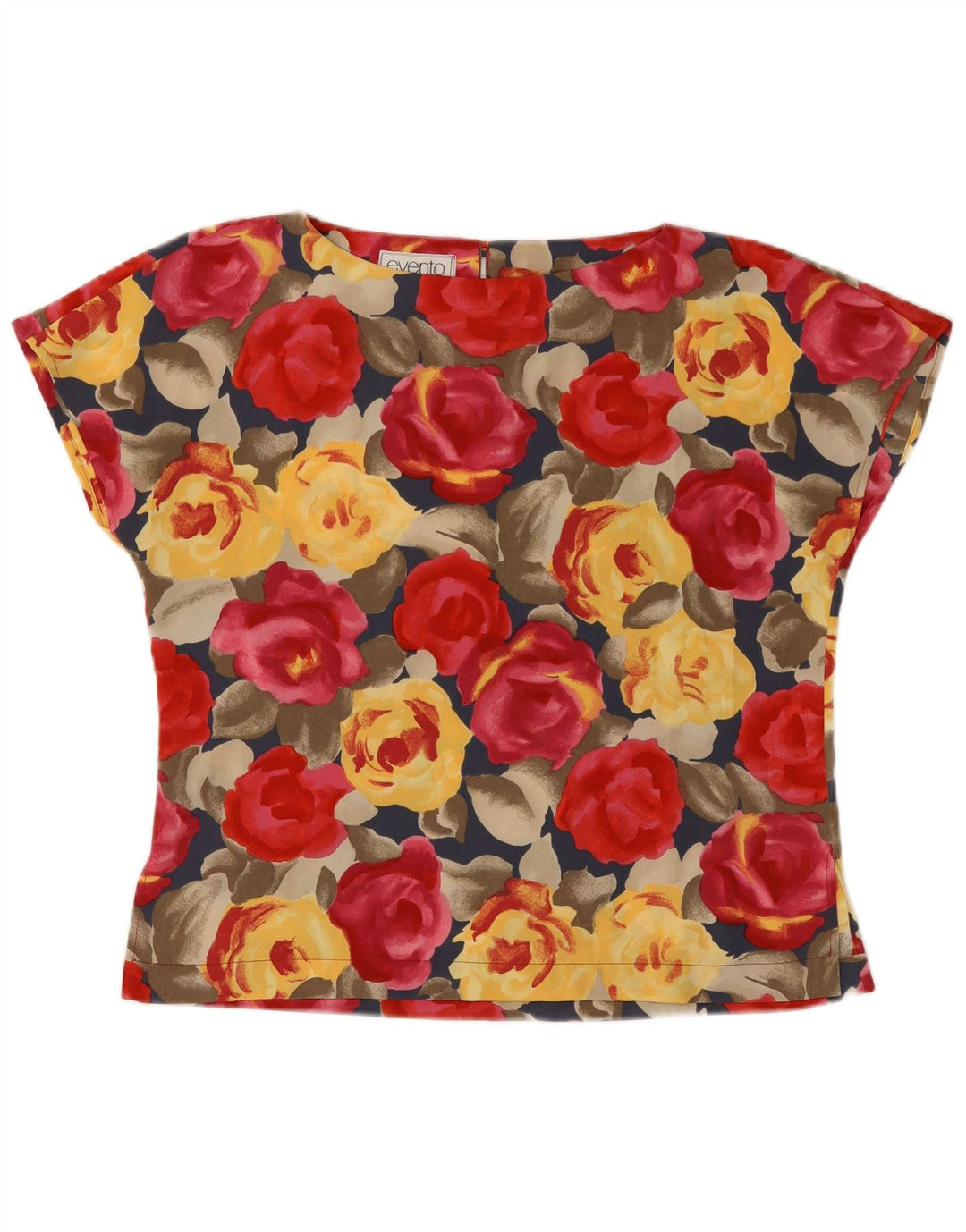 Vintage Damen Bluse Top IT 46 Großes mehrfarbiges Blumenmuster aus Polyester