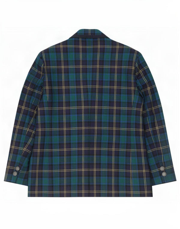 Dominew Damen-Blazerjacke mit 3 Knöpfen, IT 50 XL, grün karierte Schurwolle