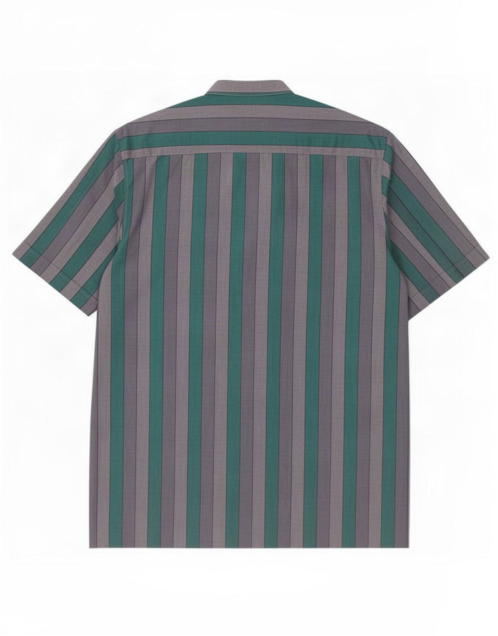 Vintage Mens Short Sleeve Shirt Medium Green Striped