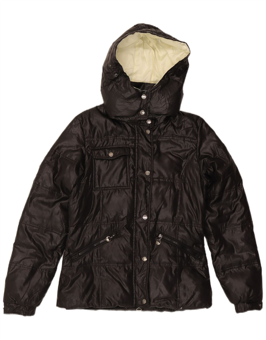 LOTTO Womens Hooded Padded Jacket UK 14 Medium Black Polyamide