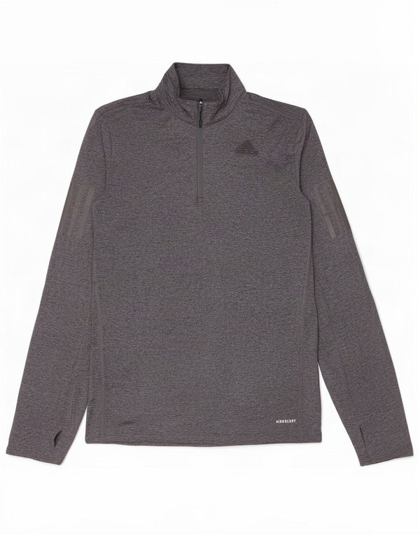 Adidas masculino Aeroready Zip Neck Top manga comprida pequeno cinza manchado poliéster