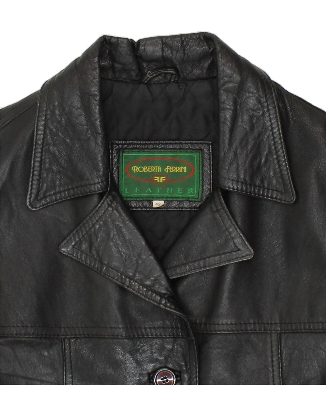 ROBERTA FERRINI Womens Leather Jacket IT 42 Medium Black Leather Vintage Roberta Ferrini and Second-Hand Roberta Ferrini from Messina Hembry 
